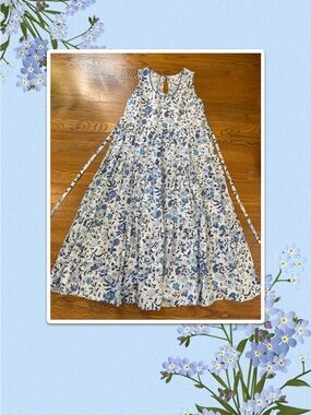 Blue Floral Tiered Women’s Dress with Side Removable ties